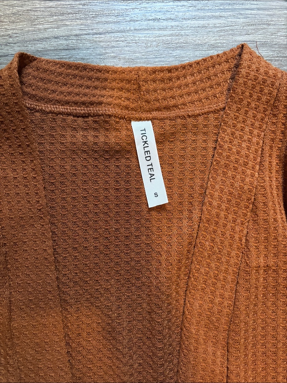 Tickled Teal Open-Front Long Cardigan in Rust Orange - Picture 2 of 2